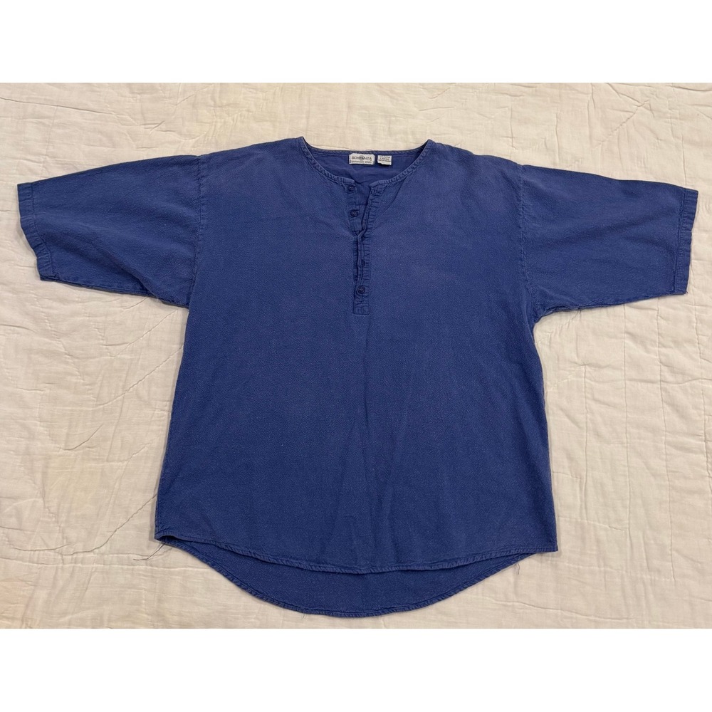 Sostanza Mens Blue Textured 100% Cotton Short Sleeve Henley Shirt Size Large